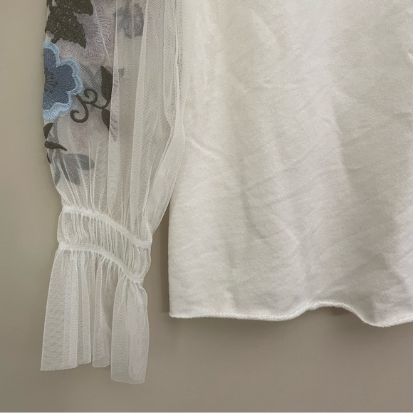 NORDSTROM BP Sweater Top Sheer Mesh Floral Embroidered Sleeves Womens Small - Picture 5 of 8